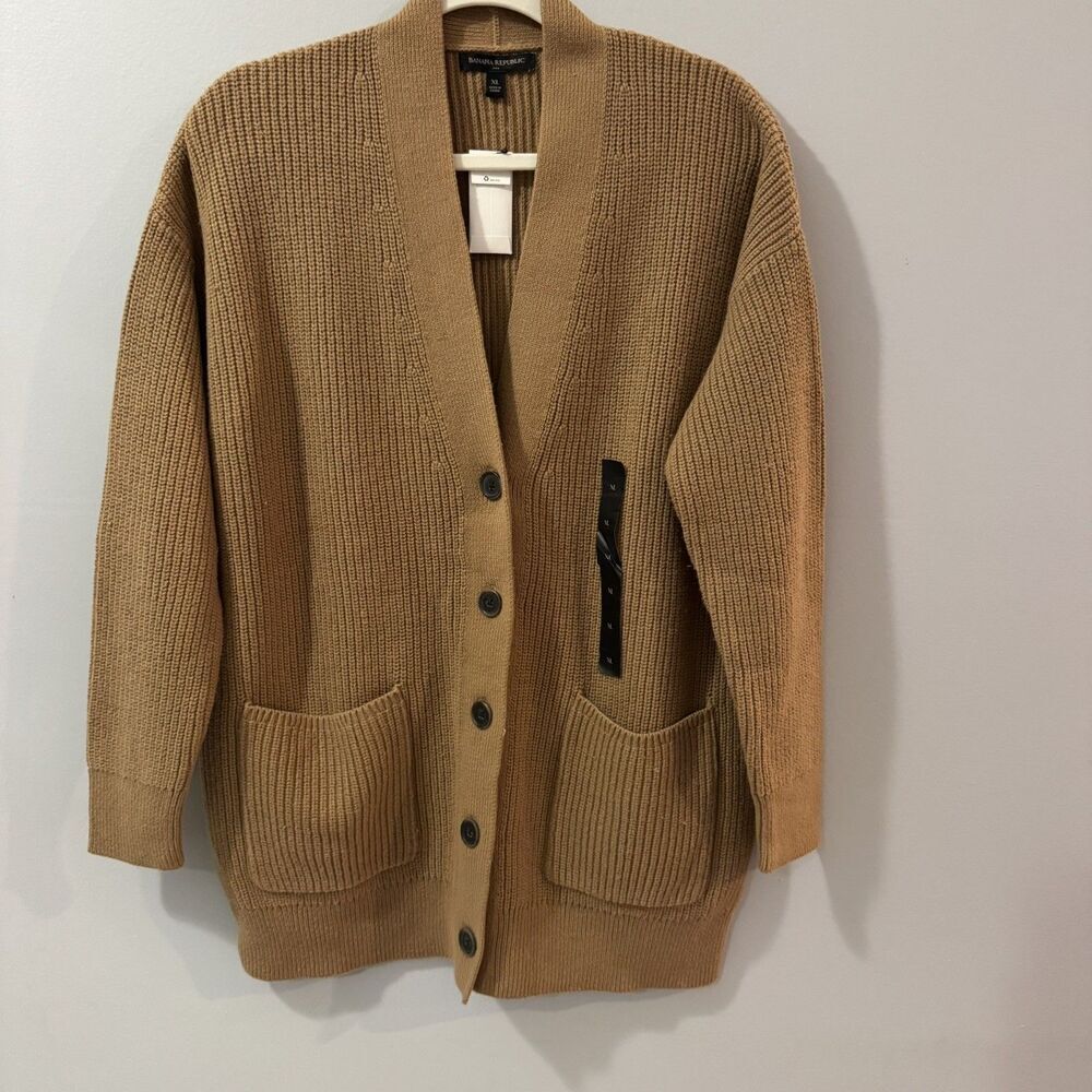 Banana Republic Women’s Oversized Pocket Cardigan Button Brown Sz XL Cotton NWT